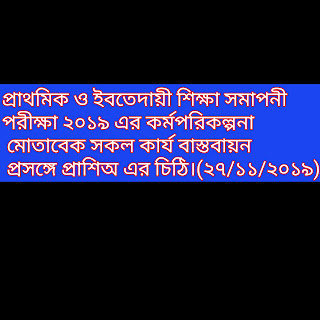 প্রাথমিক ও ইবতেদায়ী শিক্ষা সমাপনী পরীক্ষা ২০১৯ এর কর্মপরিকল্পনা মোতাবেক সকল কার্য বাস্তবায়ন প্রসঙ্গে প্রাশিঅ এর চিঠি।(২৭/১১/২০১৯)