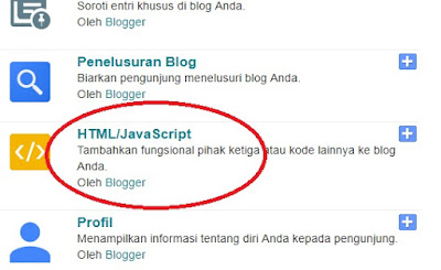 tambah gadjet dengan html atau javascript