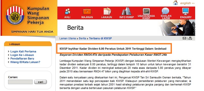 Mengikut website KWSP , KWSP telah mengumumkan dividen sebanyak 6% ...