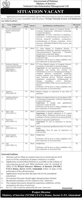 Government jobs 2022 Islamabad Ministry of Interior