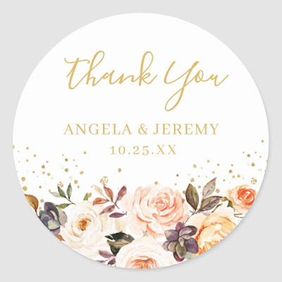  Elegant Autumn Floral Gold Glitters Thank You Classic Round Sticker