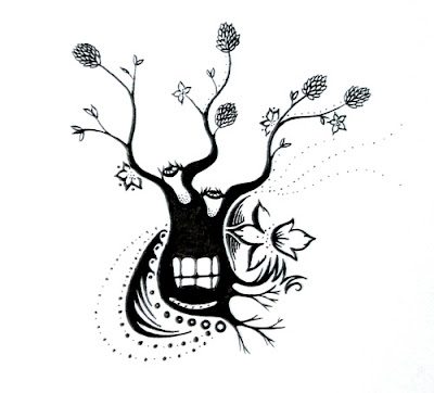 Limbo: A black and white ink blot illustration by Michael Ayers and Lani Mathis.