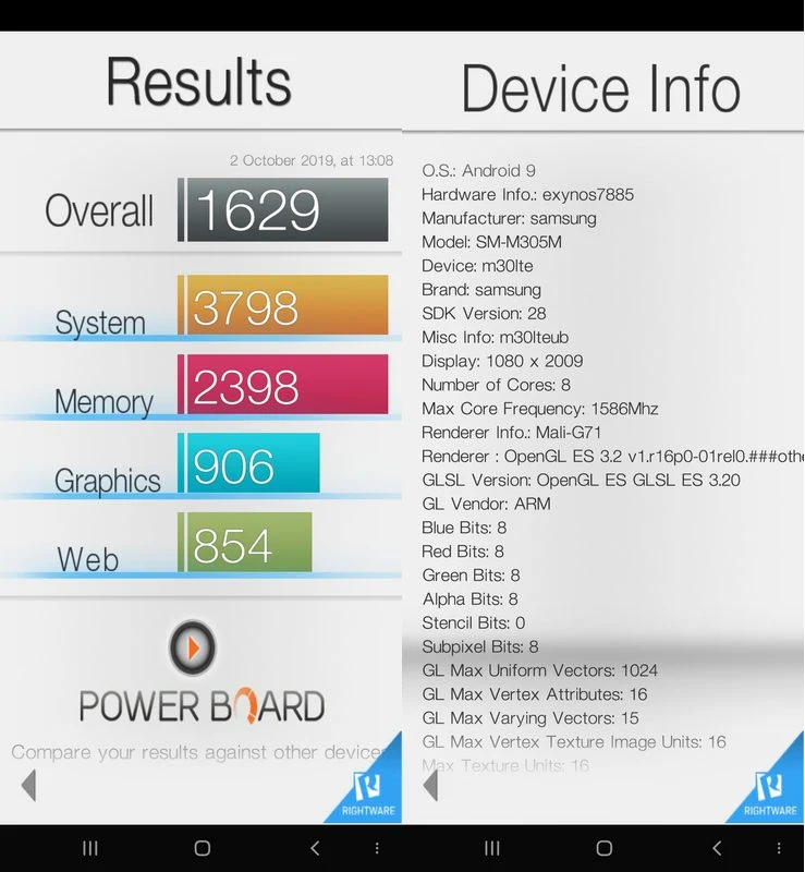 Benchmark Basemark OS II Samsung Galaxy M30