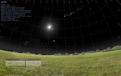 Imágen generada por Stellarium, alineación de planetas y pirámides de Giza, 03 de Diciembre 2012