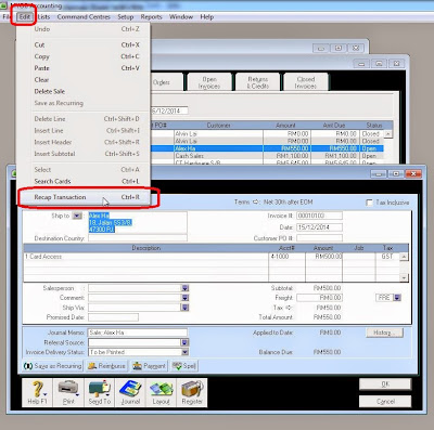 MYOB Recap Transaction to view Double Entries