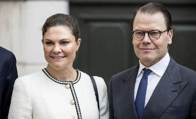 Crown Princess Victoria wore a Lesley white boucle blazer with gold buttons by Andiata