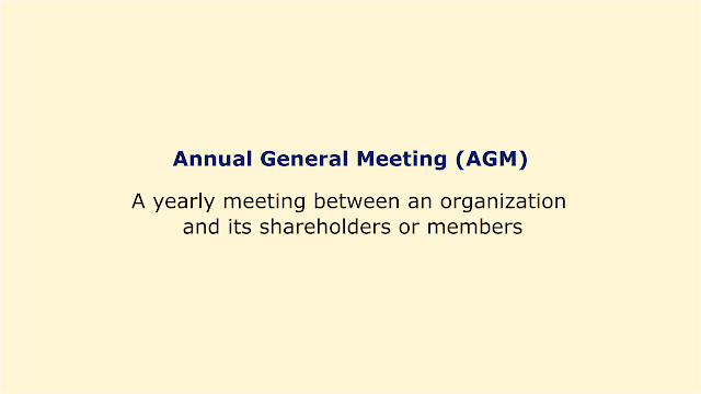 A yearly meeting between an organization and its shareholders or members.