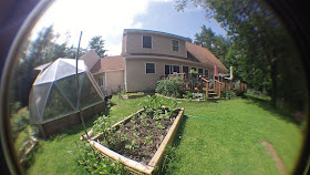 Backyard Raised Bed Garden and Geodesic Dome Greenhouse