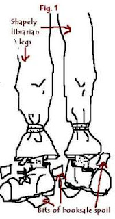 diagram: trouser legs tied up with string and bits of paper fluttering about