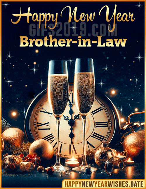 Champagne glass clock Happy New Year gif for Brother in Law