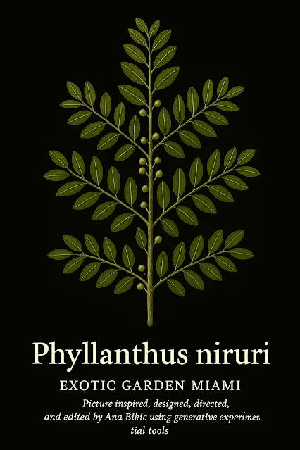 Phyllanthus Niruri Chanca Pierdra herb Care Exotic Garden South Florida  Herbal Tea Medicinal Plant Last Botanical Art Print Design, Inspired, Directed,   and Edited by Artist Ana Bikic with Experimental AI.