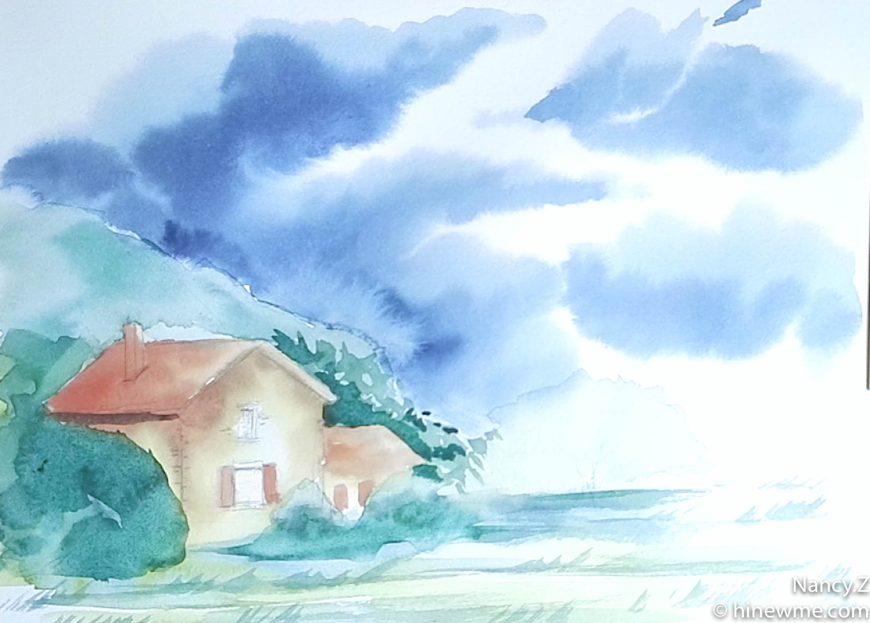 Watercolor house landscape Tutorial