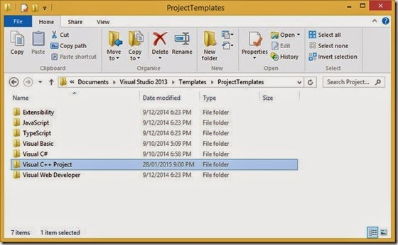 Copy to the Visual C   Projects custom template folder