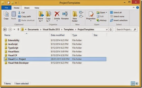 Copy to the Visual C   Projects custom template folder