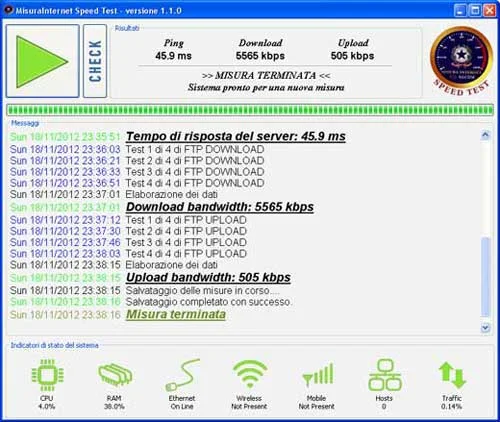 Verificare la velocità della linea ADSL