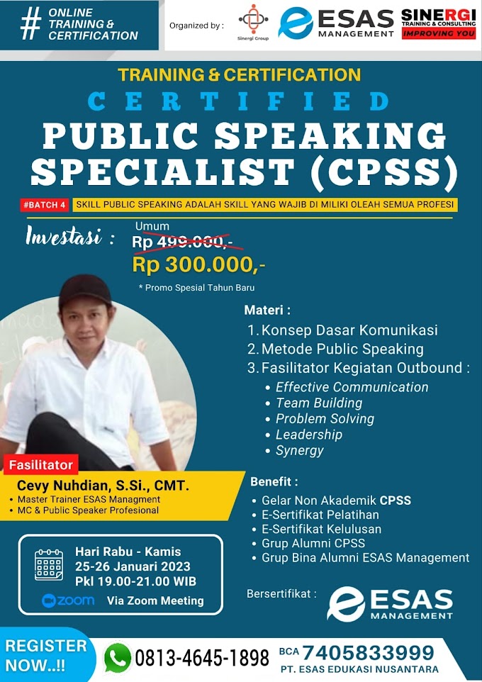 WA.0813-4645-1898 | Certified Public Speaking Specialist (CPSS) 25 Januari 2023