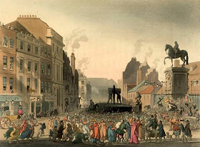 The pillory at Charing Cross in London, c. 1808.