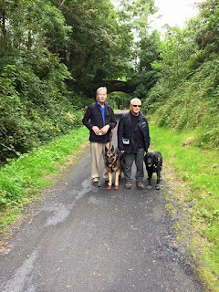 Mike and Bob on the Greenway with dogs and GPS