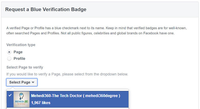 facebook page or profile verification