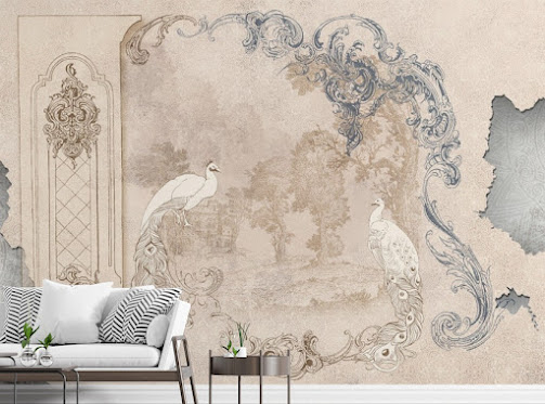 Removable Vintage Tropical Grey Concrete Wallpaper