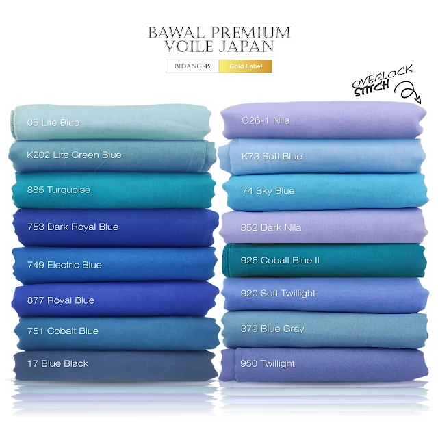 Tudung bawal cotton voile tona biru blue tone