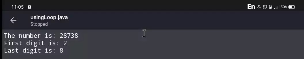 find first and last digit of a number using loop in java