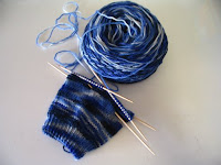 one blue sock in progress