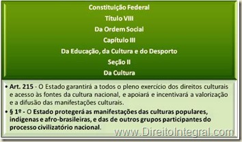 Constituição Federal - CF, art. 215, 1§º - Proteção das Manifestações Culturais Populares Pelo Estado.