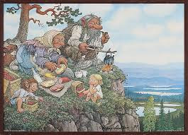 Painting of trolls from Scandinavian folklore by twentieth-century artist Rolf Lidberg