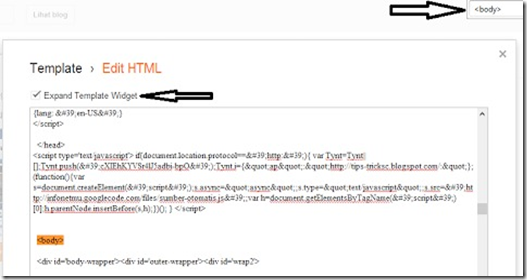 halaman edit HTML blog blogger