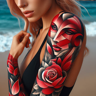 mujer-exhibe-tatuaje-de-flor-roja-en-brazo-de-mujer-bonita-rubia-en-la-playa