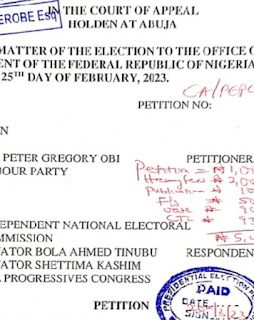 Labour Party (LP) - Copy of the Presidential Petition, PETER OBI Vs INEC, as filled