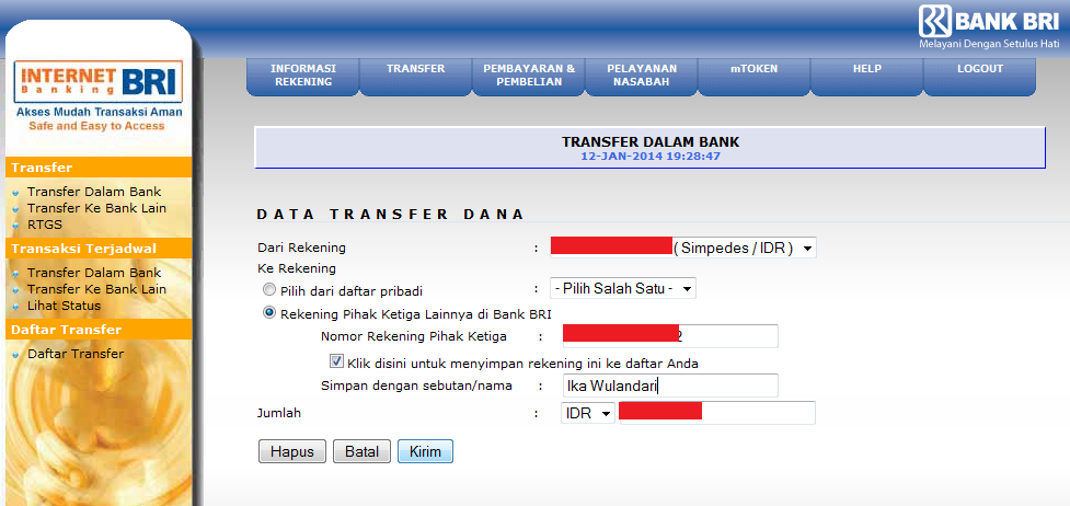 Cara Daftar Internet Banking BRI dan Contoh Transfer