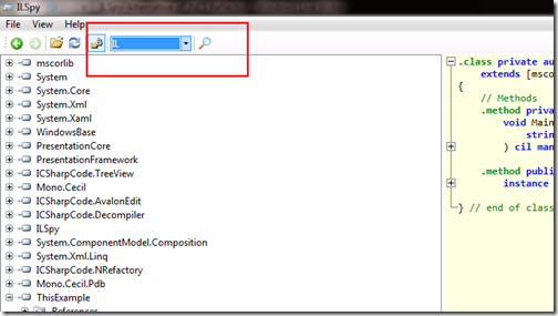 You can select IL from ILSpy-Alternative .NET Reflector