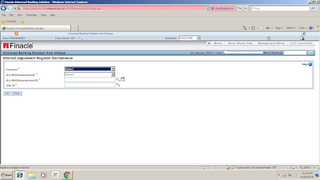  Procedure for giving the IR entry through HIARM command in DOP Finacle 
