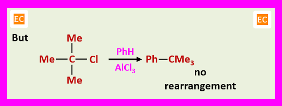 no rearrangement of tertiary halide during Friedel Crafts alkylation