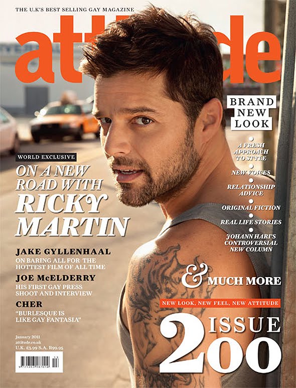 Pop singer Ricky Martin graces the cover of Attitude Magazine's January 2011 