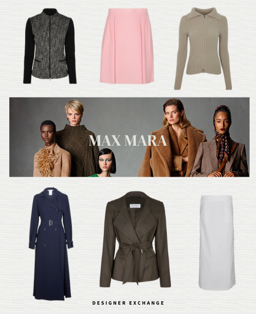 Image of maxmara clothes surrounding a block image of a maxmara campaign.