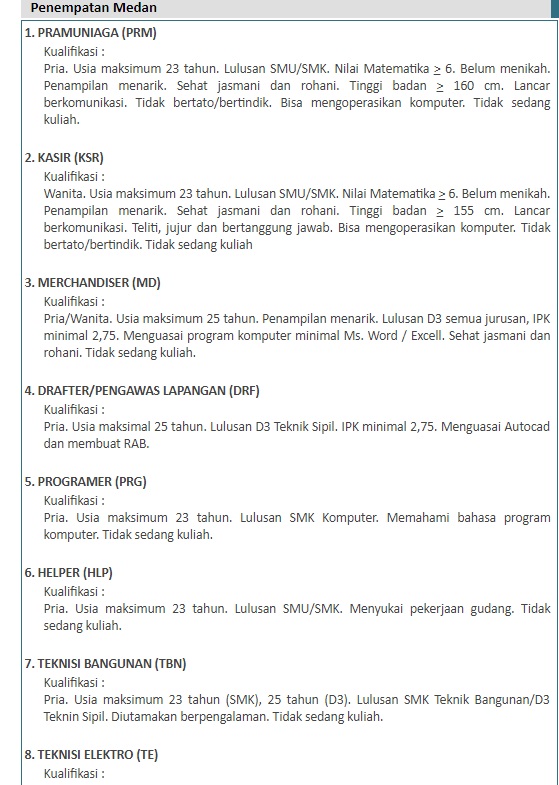 Lowongan Kerja Indomaret - PT. Indomarco Prismatama Medan 