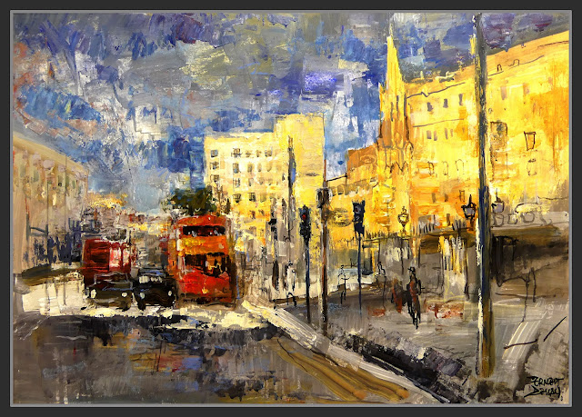 CHARING CROSS STATION-LONDRES-PINTURA-ESTACION-FERROCARRIL-ART-LONDON-STRAND STREET-PAISAJES-PINTOR-ERNEST DESCALS