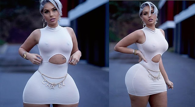 This girl with Women's luxury waist chain over skin tight white dress can boost your heartbeat