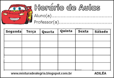 Horário de aulas carros