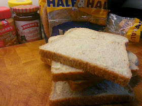 Warburtons Half and half bread and Duerr's jams and peanut butter