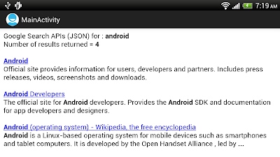 Implement Google Search (JSON) for Android, display in WebView.