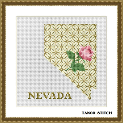 Nevada map cross stitch pattern floral ornament embroidery
