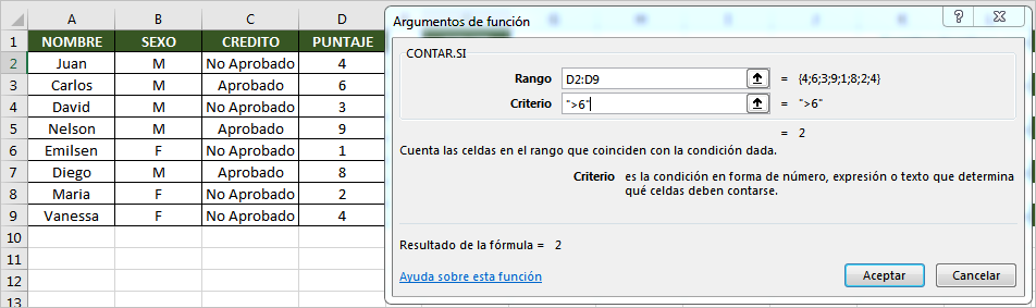 Función CONTAR.SI en Excel