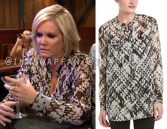 Ava Jerome, Maura West, Cream and Black Abstract Print Silk Blouse, Vince, General Hospital, GH