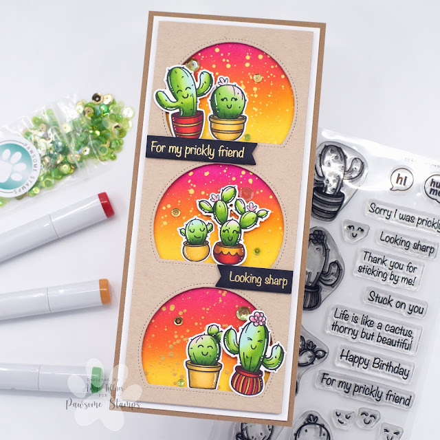 Prickly Friend Stamp and Die set, Captivating Cactus Sequin Mix by Pawsome Stamps #pawsomestamps #handmade