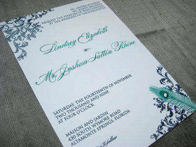 For their invitation we combined an ornate graphic with the peacock feather