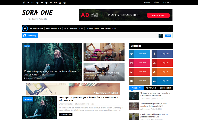 Sora One Blogger Template - AdSense Friendly Blogger Template